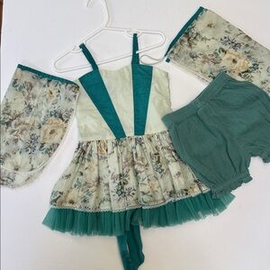 Well Dressed Wolf 2T Girls Silk Blend Floral Fairy Dress Teal Bloomers, Arm Caps